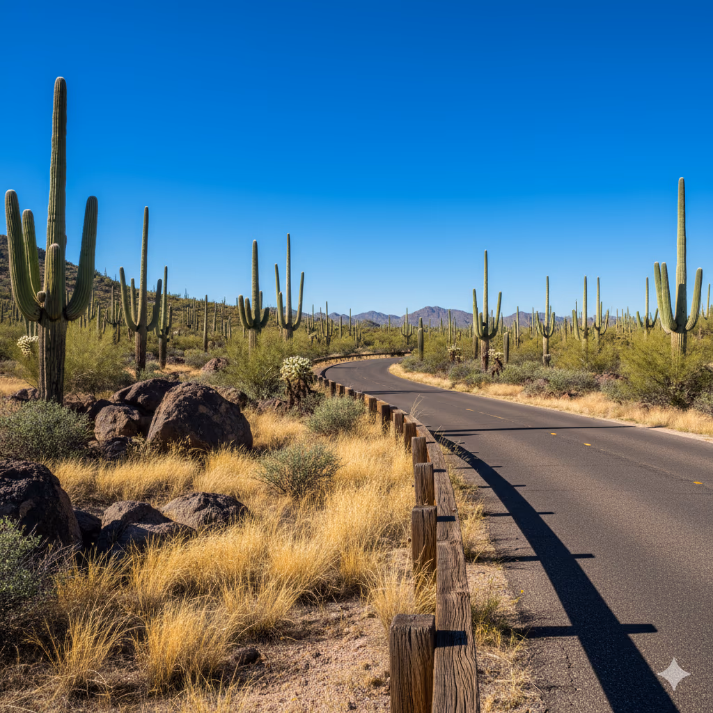 Professional mobile diesel mechanic truck on Cave Creek highway with downtown skyline - same-day emergency roadside assistance available